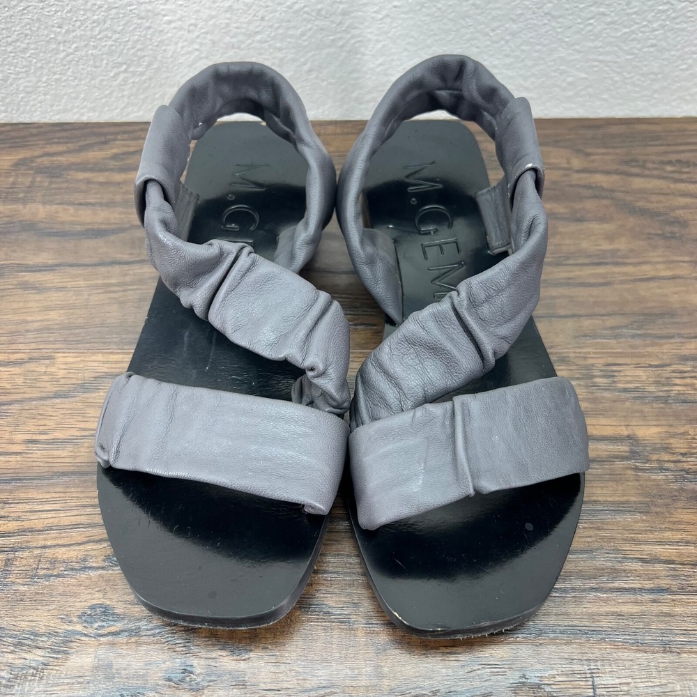 M. Gemi Womens 35‎ US 5 Gabriana Ruched Soft Leather Dark Gray Slip On Sandals